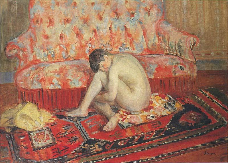 Henri Lebasque Prints Nude on Red Carpet, Spain oil painting art